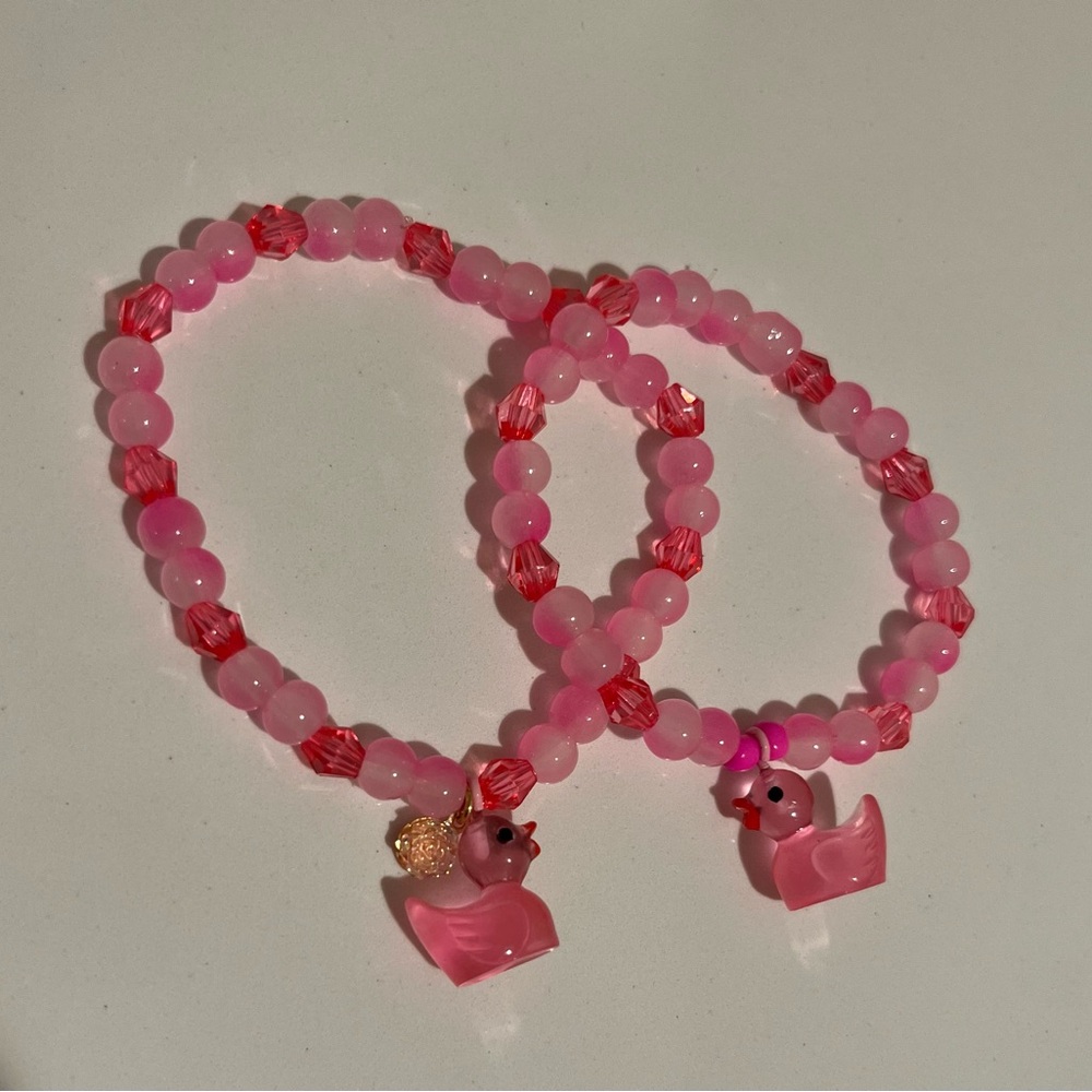Mommy and me Pink Beaded Duck Bracelets